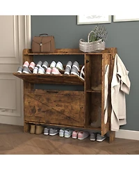 Lovmor Large Mirrored Shoe Cabinet Adjustable Flip Drawers Storage Bench Entryway Rack