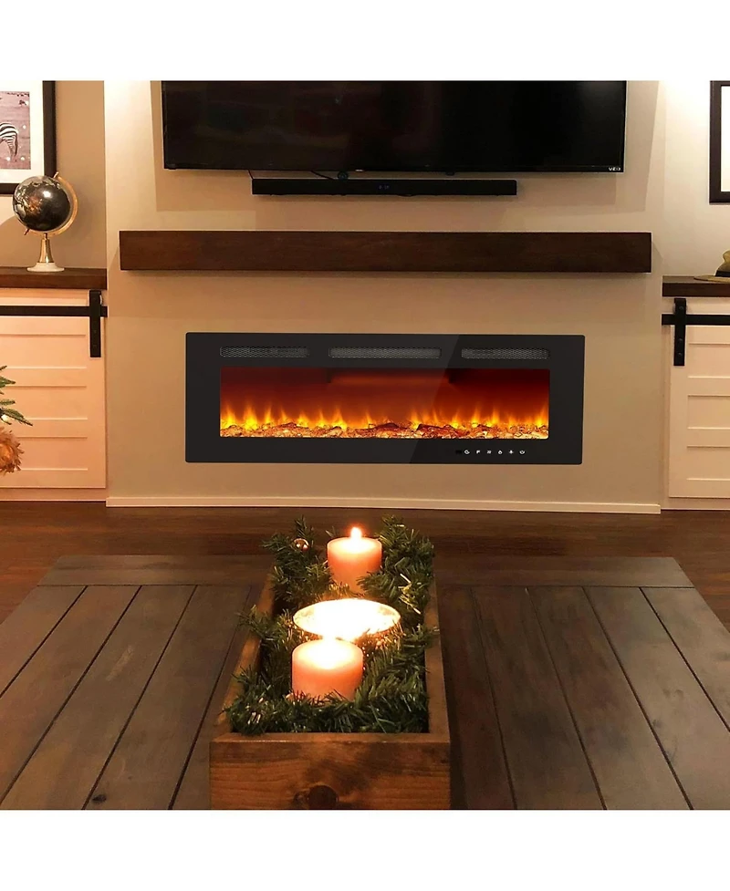 Gaomon 40" Wall Mounted/Recessed Electric Fireplace, 12 Flame Colors, Remote Control, 750/1500W, Log & Crystal