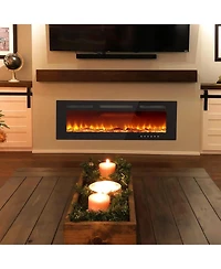 Gaomon 40" Wall Mounted/Recessed Electric Fireplace, 12 Flame Colors, Remote Control, 750/1500W, Log & Crystal