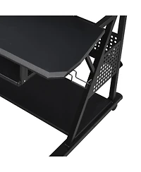 Flynama Willow Black Finish Music Desk with 40Inch Keyboard Tray and Storage Shelves