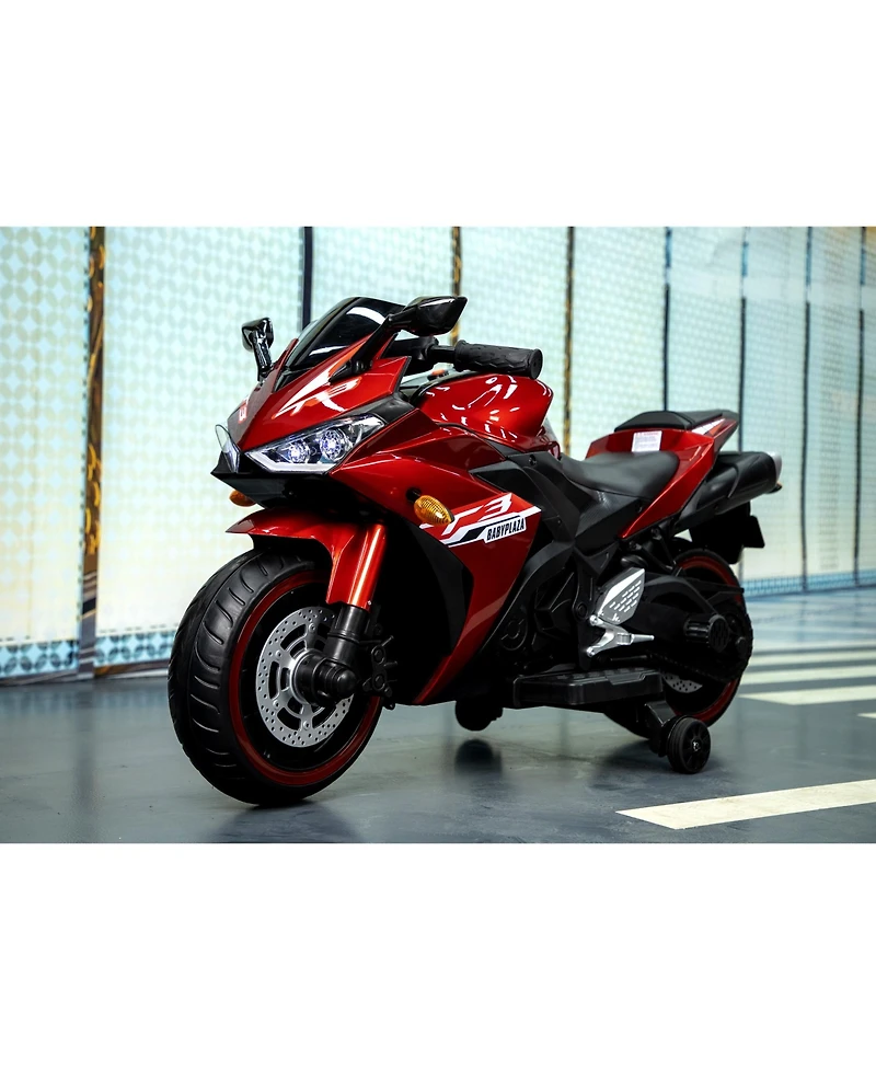 Cesicia Red 12 V Kids Motorcycle for 3-8 Years Kids, Kids Ride On Toy with Training Wheels, Manual Throttle, Drive By Hand and Lighting Wheels