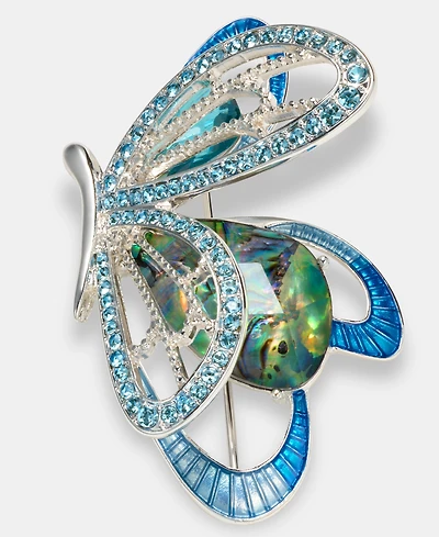 Anne Klein Crystal, Stone & Abalone Flying Butterfly Pin
