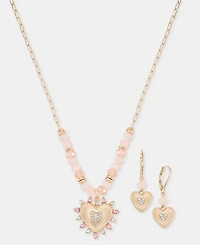 Anne Klein Crystal Heart Beaded Pendant Necklace & Drop Earrings Set