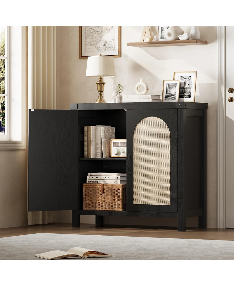 gaomon Rattan Sideboard Buffet Cabinets with Storage, Farmhouse Kitchen Accent Storage Cabinet, Boho Coffee Bar Cabinet