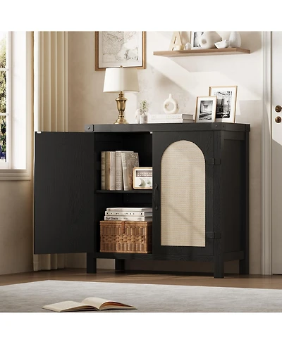 gaomon Rattan Sideboard Buffet Cabinets with Storage, Farmhouse Kitchen Accent Storage Cabinet, Boho Coffee Bar Cabinet