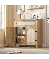 gaomon Rattan Sideboard Buffet Cabinets with Storage, Farmhouse Kitchen Accent Storage Cabinet with Drawer