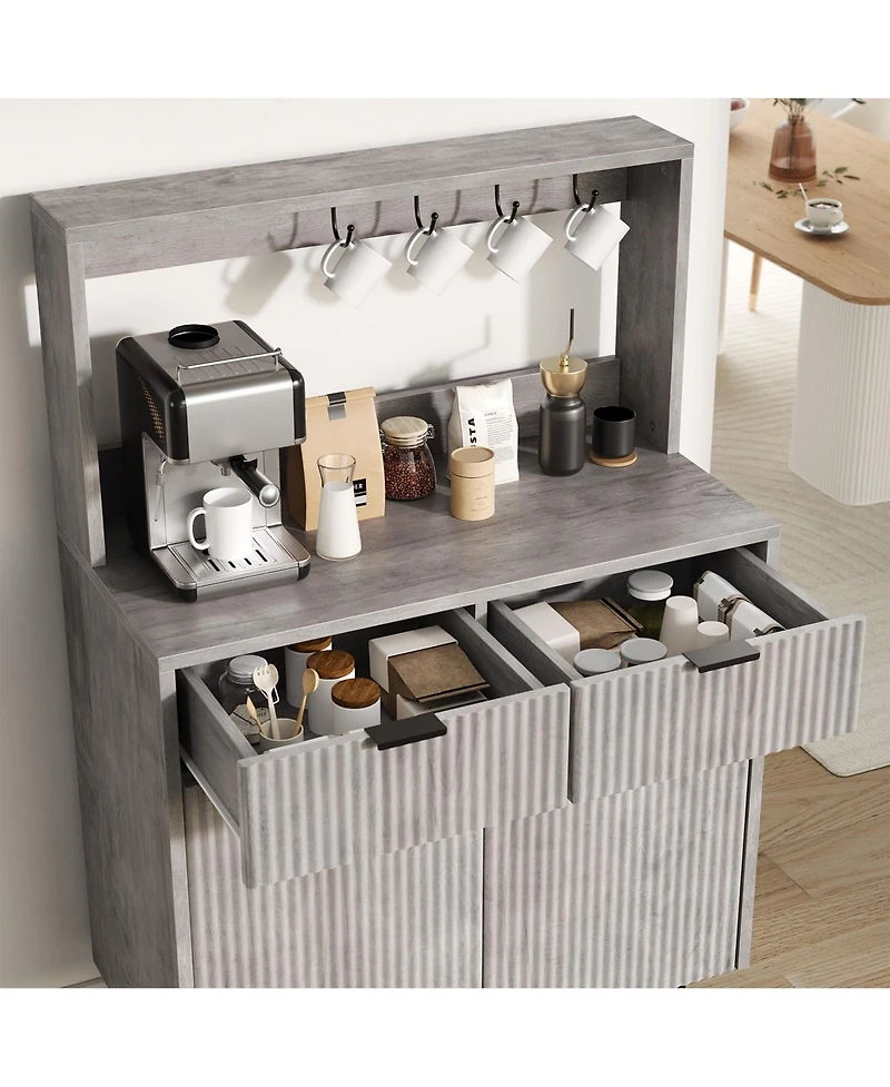 Gaomon Fluted Sideboard Buffet Cabinet with Storage, Modern Coffee Bar Cabinet with 2 Drawers & Adjustable Shelves