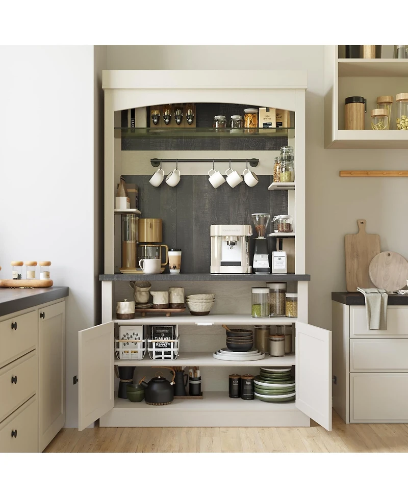 Gaomon Farmhouse Coffee Bar Cabinet with Led Lights 72" Tall Coffee Hutch Cabinet Large Buffet Cabinet Kitchen Sideboard