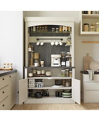 Gaomon Farmhouse Coffee Bar Cabinet with Led Lights 72" Tall Coffee Hutch Cabinet Large Buffet Cabinet Kitchen Sideboard