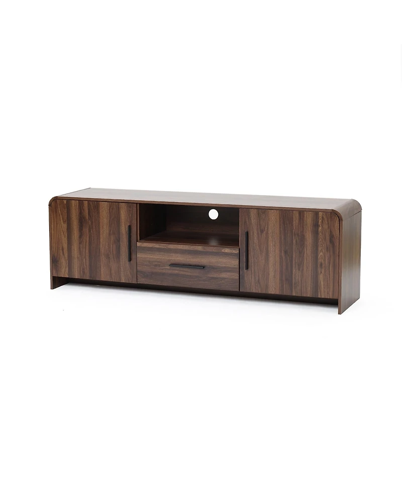 LuxenHome Mid-Century Walnut Finish 2-Door 1-Drawer Tv Console, Engineered Wood Entertainment Stand with Storage