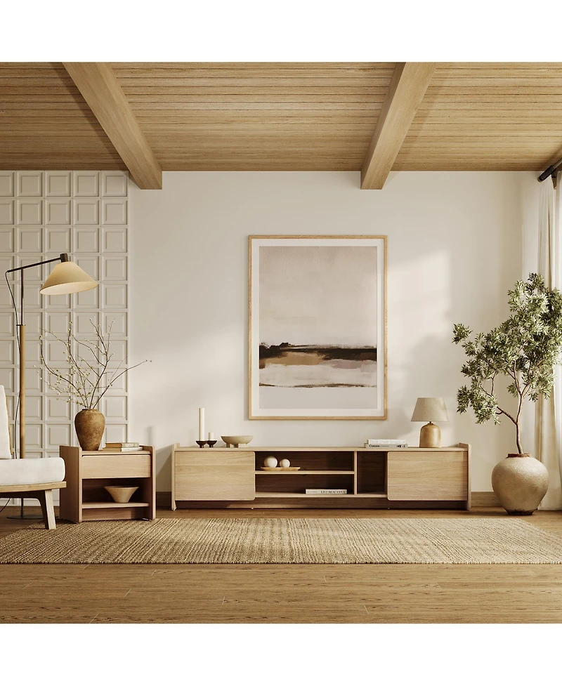 LuxenHome Hazel Oak Manufactured Wood 2-Door 70" Wide Tv Console Cabinet