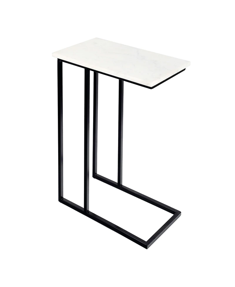 Jonathan Y Caius 24.25" Designer Industrial Metal C-Shaped End Table and Side Couch with White Marble Top