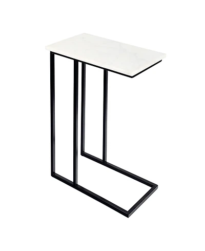 Jonathan Y Caius 24.25" Designer Industrial Metal C-Shaped End Table and Side Couch with White Marble Top