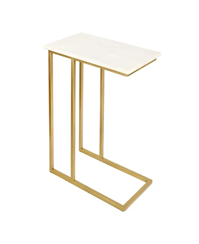 Jonathan Y Caius 24.25" Designer Industrial Metal C-Shaped End Table and Side Couch Table with White Marble Top
