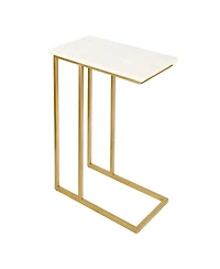 Jonathan Y Caius 24.25" Designer Industrial Metal C-Shaped End Table and Side Couch Table with White Marble Top