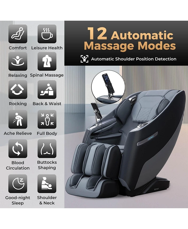 Costway Zero Gravity Sl Track Full Body Massage Chair with Waist Heating & Airbag Massage