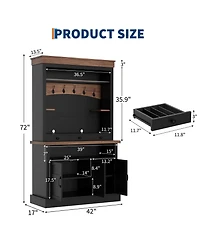 Gaomon Coffee Bar Cabinet with Led Light, 72" Tall Farmhouse Hutch Storage, Sideboard Buffet