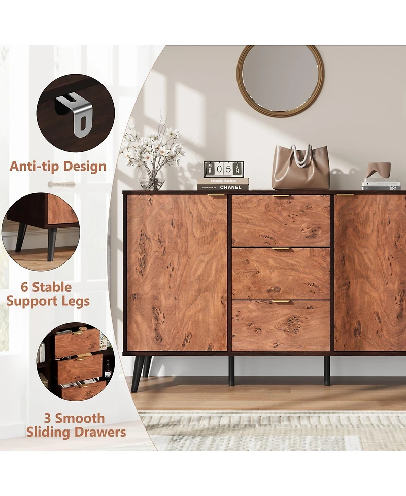 Gaomon Buffet Cabinet with Drawers, 51.2'' Large Sideboard Buffet Credenza Storage Cabinet with Shelves and Doors