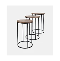 Jofran Warner Round Modern Rustic Solid Wood and Metal Nesting End Tables