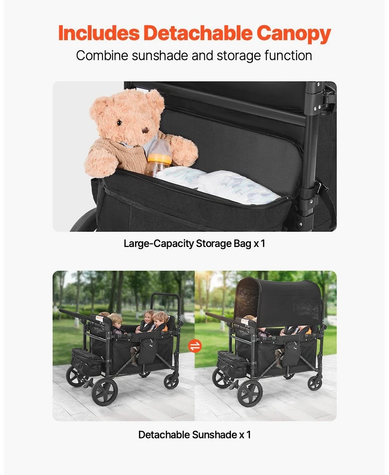 Sugfit Wagon Stroller for 4 Kids Folding Quad Stroller with Canopy 330 Lb Capacity