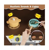 Hongge Corner Kids Play Kitchen with Lights Sounds and Pull Out Trash Bin.