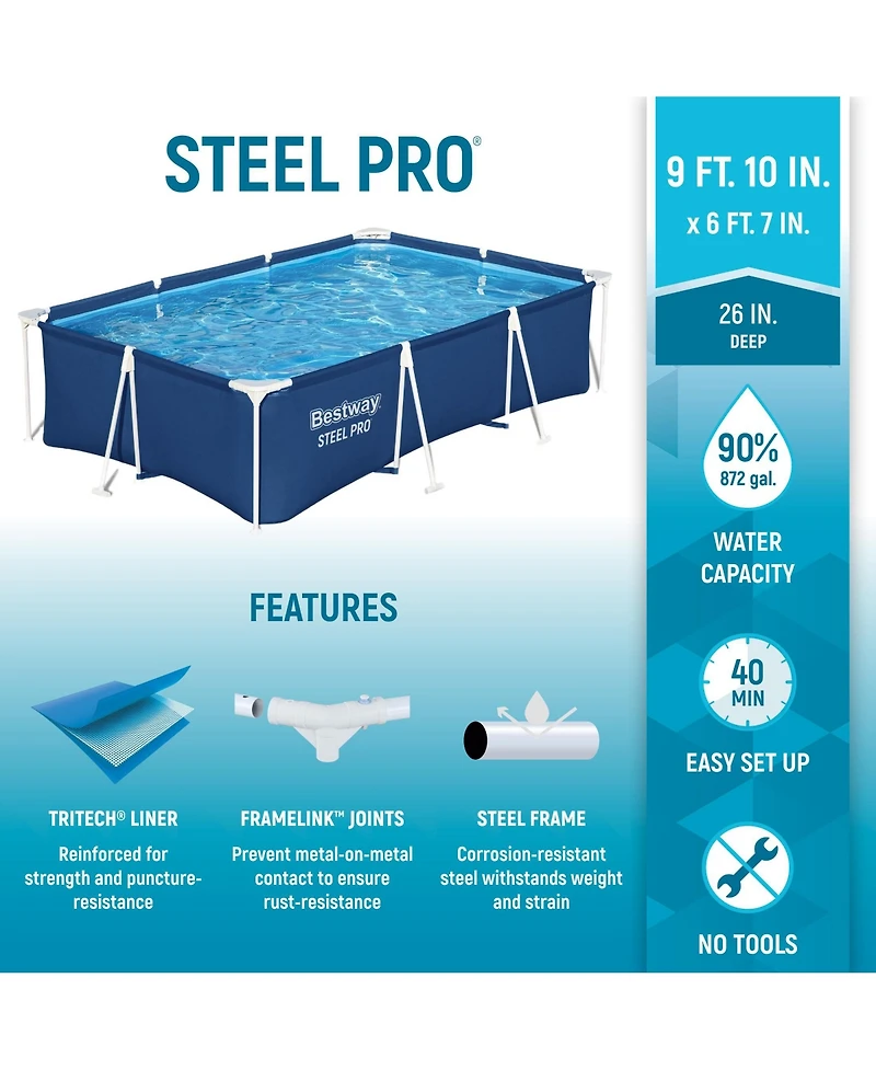 Bestway Steel 9'10" x 6'7" x 26" Rectangle Above Ground Pool w/DuraPlus Liner
