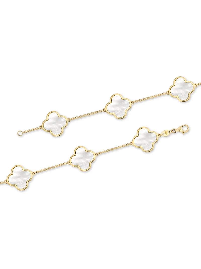 Devata Mother of Pearl Clover Bracelets in 14K Gold, in