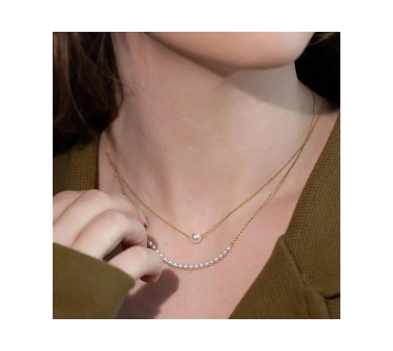 Bearfruit Jewelry 18K Gold Plated Sterling Silver Perfect Pearl Pair Necklace Set Holiday Gift Idea