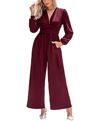 Cupshe Women's Plunging V-Neck Long Sleeve Wide-Leg Jumpsuit