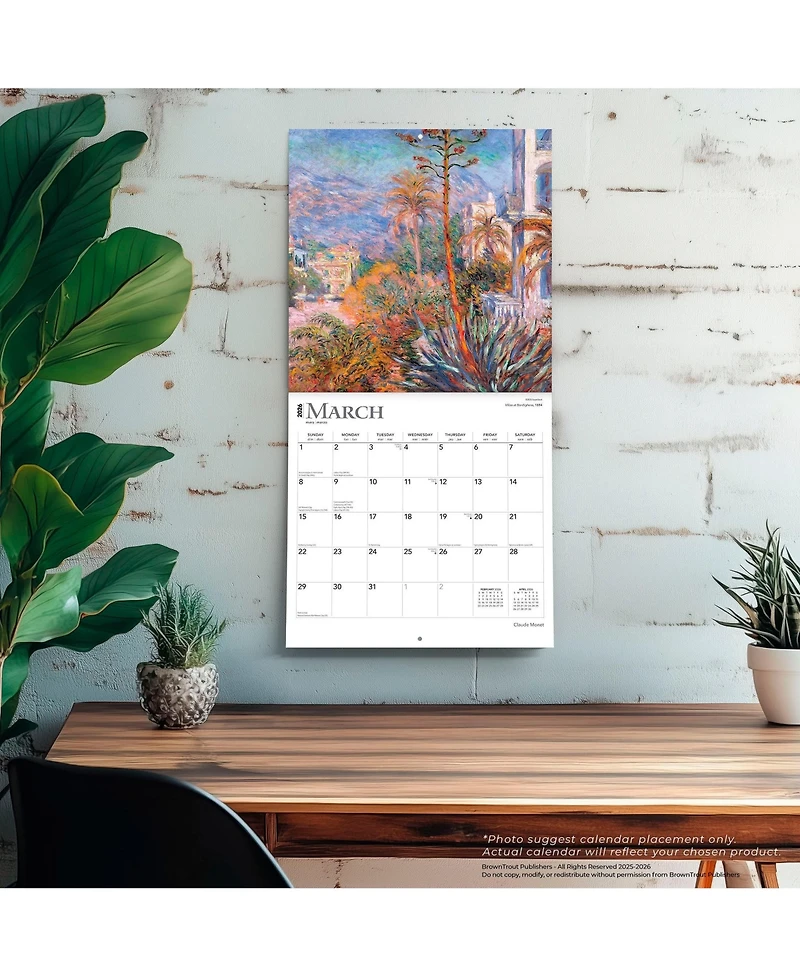 BrownTrout Claude Monet | 2026 12 x 24 Inch (Hanging) Monthly Square Wall Calendar | Foil Stamped Cover | Plastic-Free