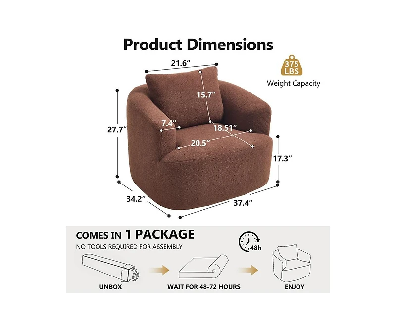 Sumyeg 360°Swivel Round Upholstered Comfy Chair With One Soft Pillow High-Resilience Sponge Single Sofa