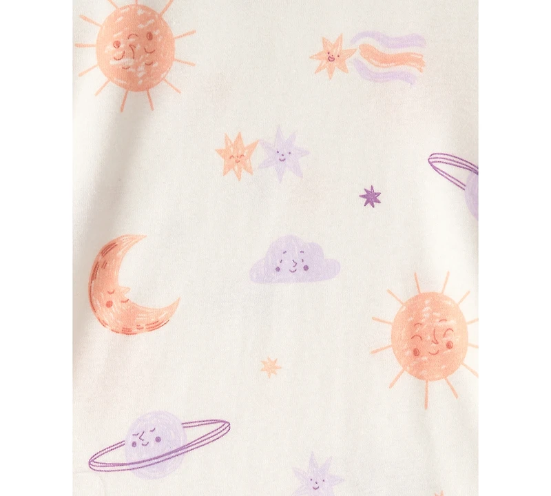Carter's Girls' Toddler 2T-5T Space Constellation Tie-Dye Top and Pajama Pants, 4-Piece Set