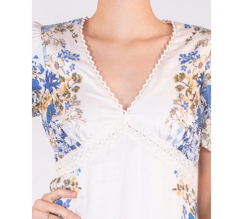Taylor Women's Floral Puff-Sleeve Dress