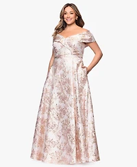Xscape Plus Off-The-Shoulder Brocade Ball Gown