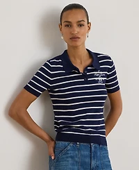 Lauren Ralph Petite Striped Short-Sleeve Polo Sweater