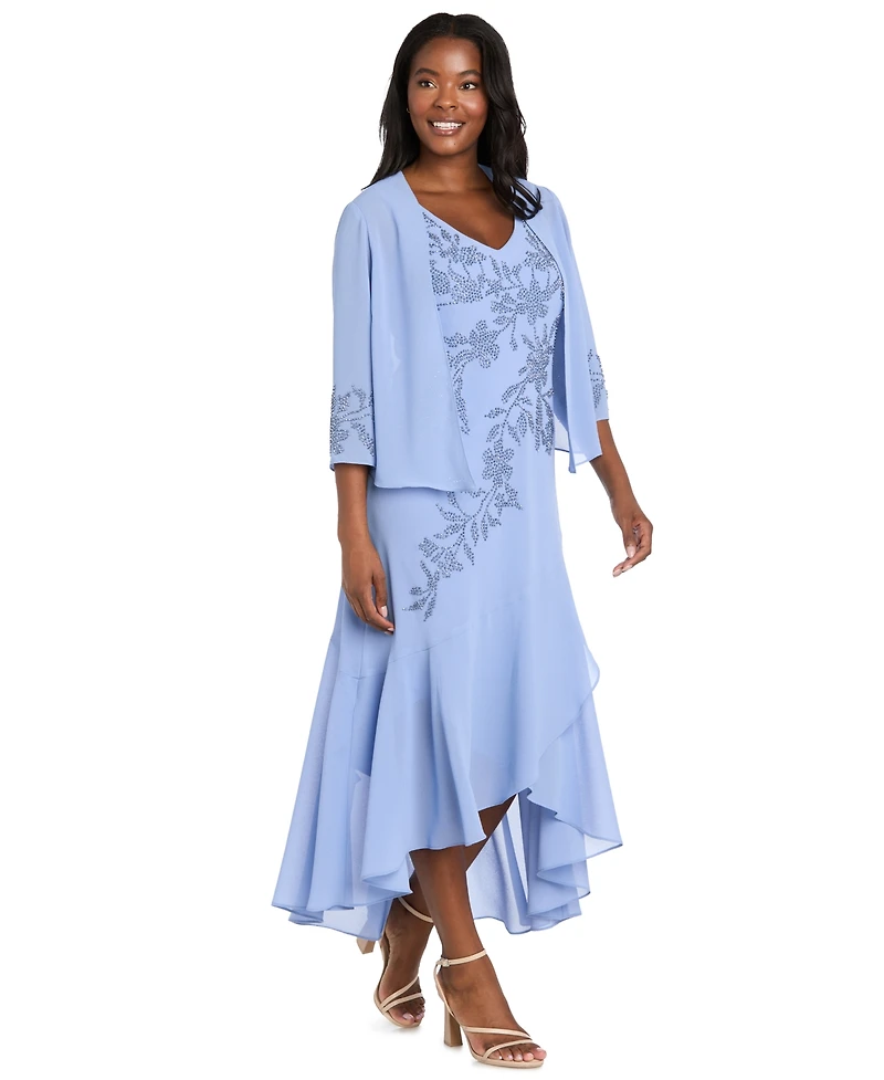 R & M Richards Petite Georgette Tea-Length V-Neck Dress with Removable Jacket