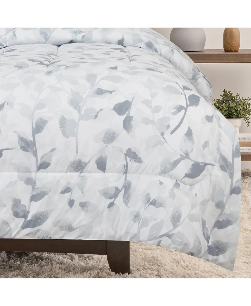 Chanasya Premium Gray Leaf Comforter Set – Soft Microfiber Botanical Bedding – 3 Piece Set with 1 Comforter and 2 Pillow Shams