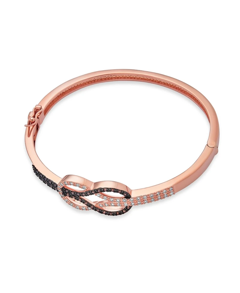 Bling Jewelry Tri-Tone Love Knot Bangle Bracelet and Cz Petal Cubic Zirconia Stud Earring Jewelry Set Rose Gold Plated
