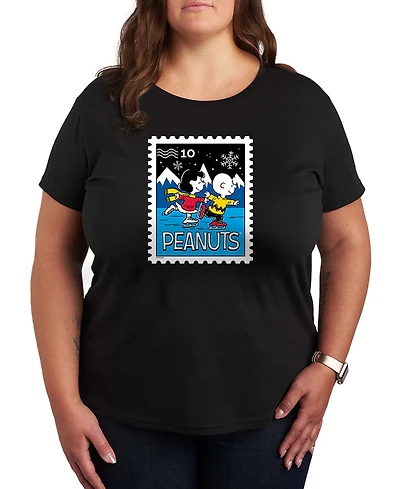 Hybrid Apparel Plus Peanuts Lucy Charlie Winter Stamp Word Art Short Sleeve T-shirt
