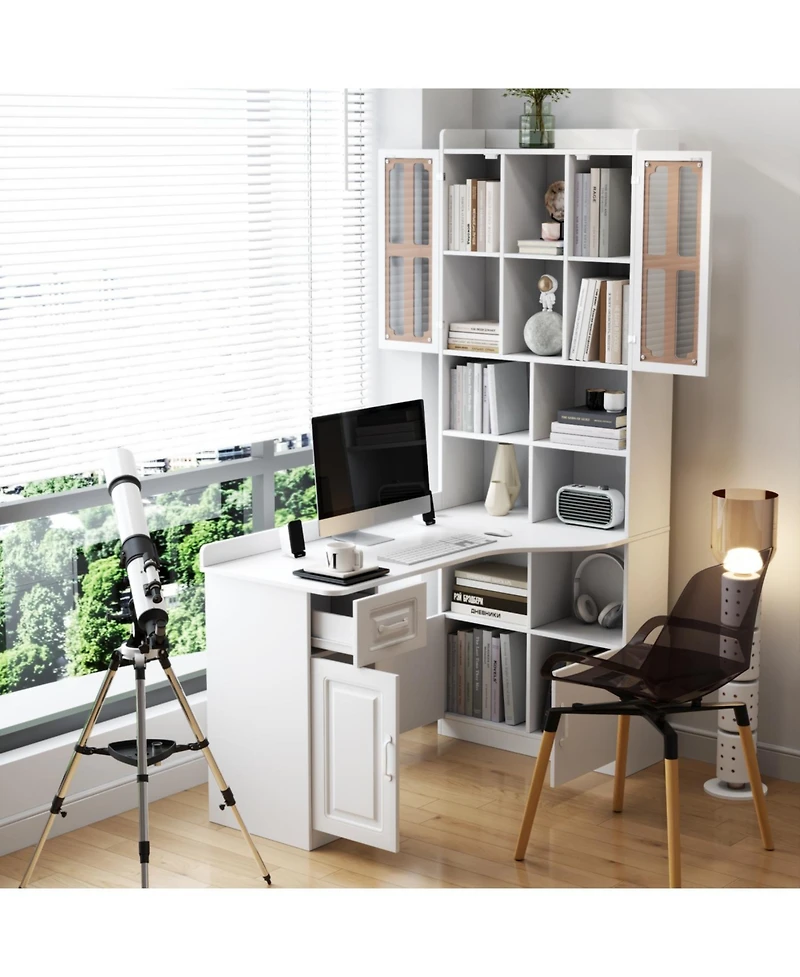 Streamdale Furniture Streamdale L-Shaped Corner Computer Desk with Drawers, Bookshelf & Hutch, White