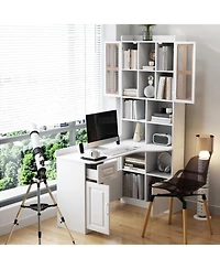 Streamdale Furniture Streamdale L-Shaped Corner Computer Desk with Drawers, Bookshelf & Hutch, White