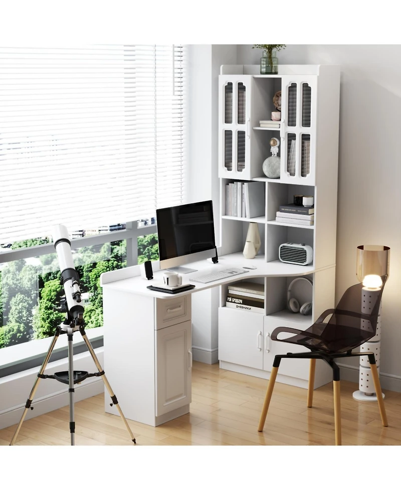 Streamdale Furniture Streamdale L-Shaped Corner Computer Desk with Drawers, Bookshelf & Hutch, White