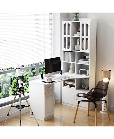 Streamdale Furniture Streamdale L-Shaped Corner Computer Desk with Drawers, Bookshelf & Hutch, White