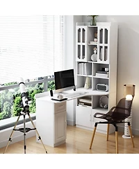 Streamdale Furniture Streamdale L-Shaped Corner Computer Desk with Drawers, Bookshelf & Hutch, White