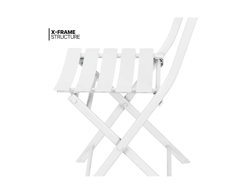 gaomon 3-Piece Folding Patio Bistro Set, White Outdoor Metal Round Table and Chairs for Porch, Yard, Balcony, and Garden