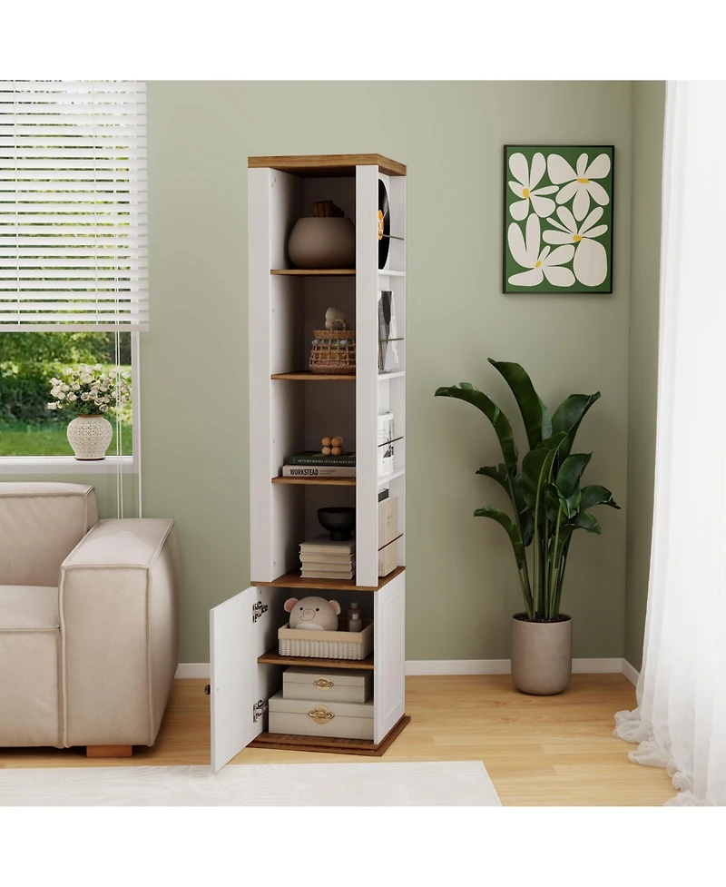 Sumyeg 360°Rotating Storage Cabinet with Full-Length Mirror in Antique White