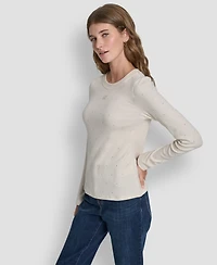 Dkny Jeans Women's Rhinestone-Embellished Crewneck Sweater