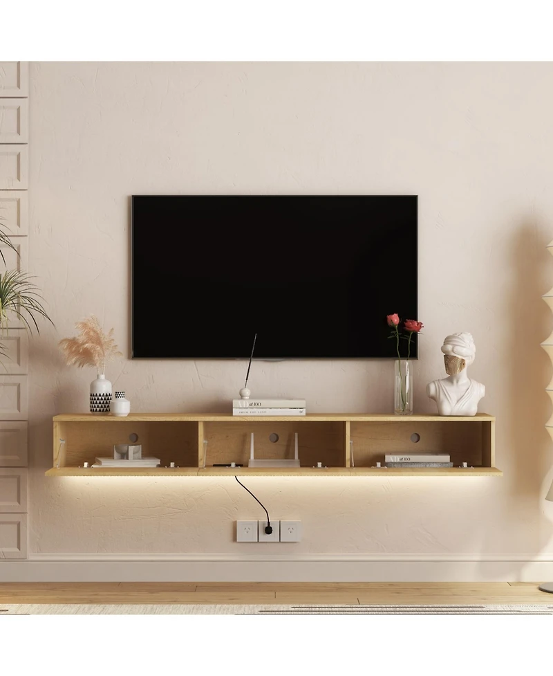 Streamdale Furniture Floating Tv Stand w/ LEDs, 69" Modern Entertainment Center for 55-65" TVs