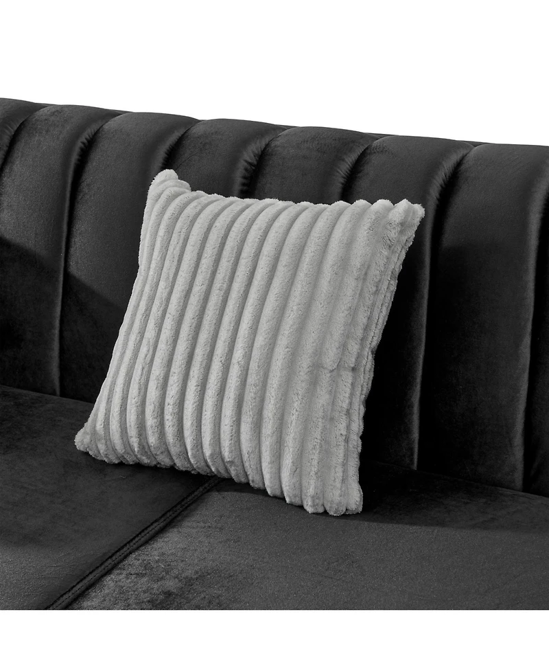 Streamdale Furniture Streamdale Velvet Sofa Set: Gold Trim, Embroidered, Mid-Century Modern, Black