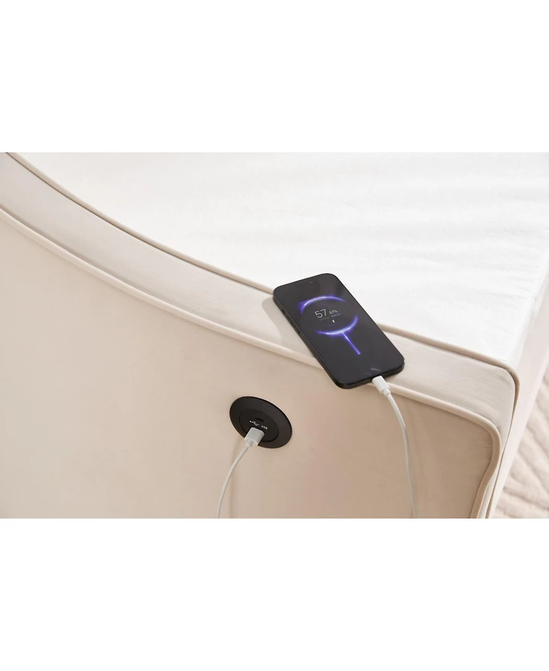 Streamdale Furniture Twin Upholstered Daybed with Trundle, Usb, Pockets, Velvet